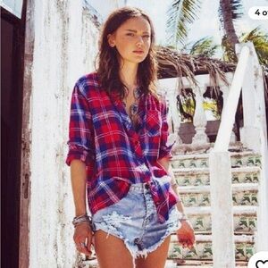 Rails Red White Blue Hunter Cobalt Cherry Plaid Flannel Shirt Size Size S/M